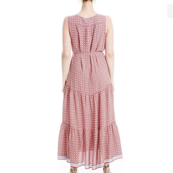 Max Studio Red Geo Printed Belted Maxi Dress M - Picture 3 of 5